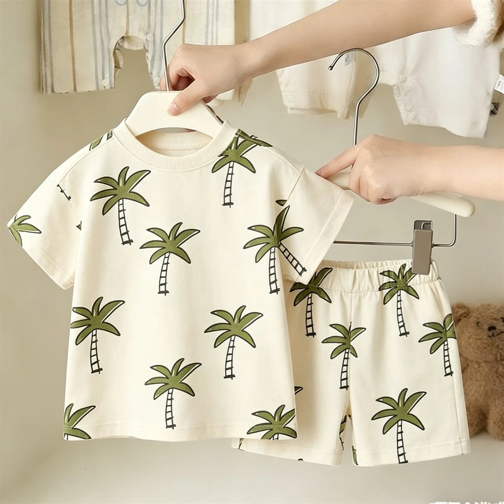Casual Sports Clothes Short-sleeved Outfits For Kids Simple Fashion T-shirt Loose Shorts 2Piece Set Summer Clothes Boys Outfit
