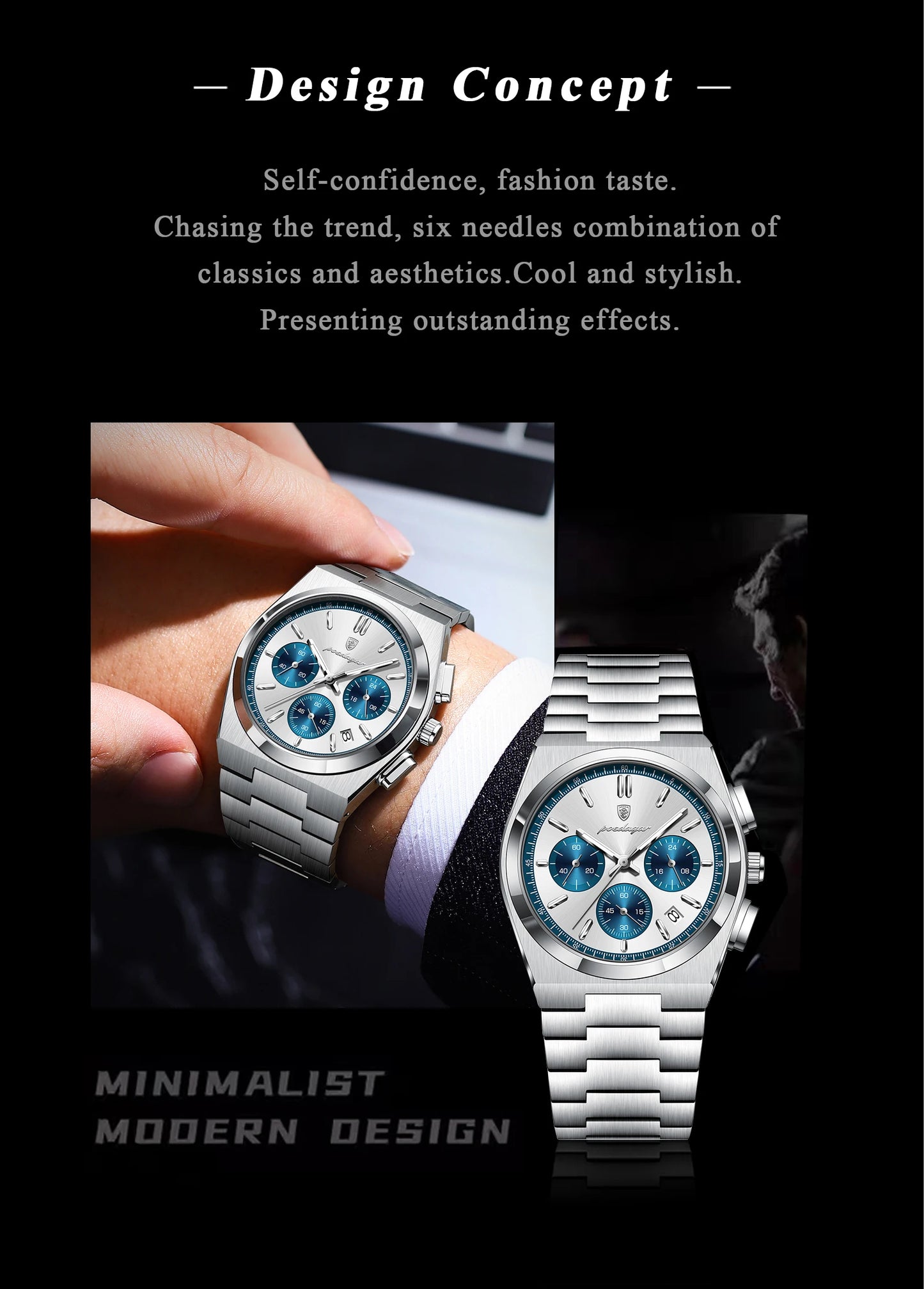 POEDAGAR Top Business Man Quartz Watch Waterproof Luminous Date Chronograph Stylish Watches For Men Stainless Steel Men's Watch