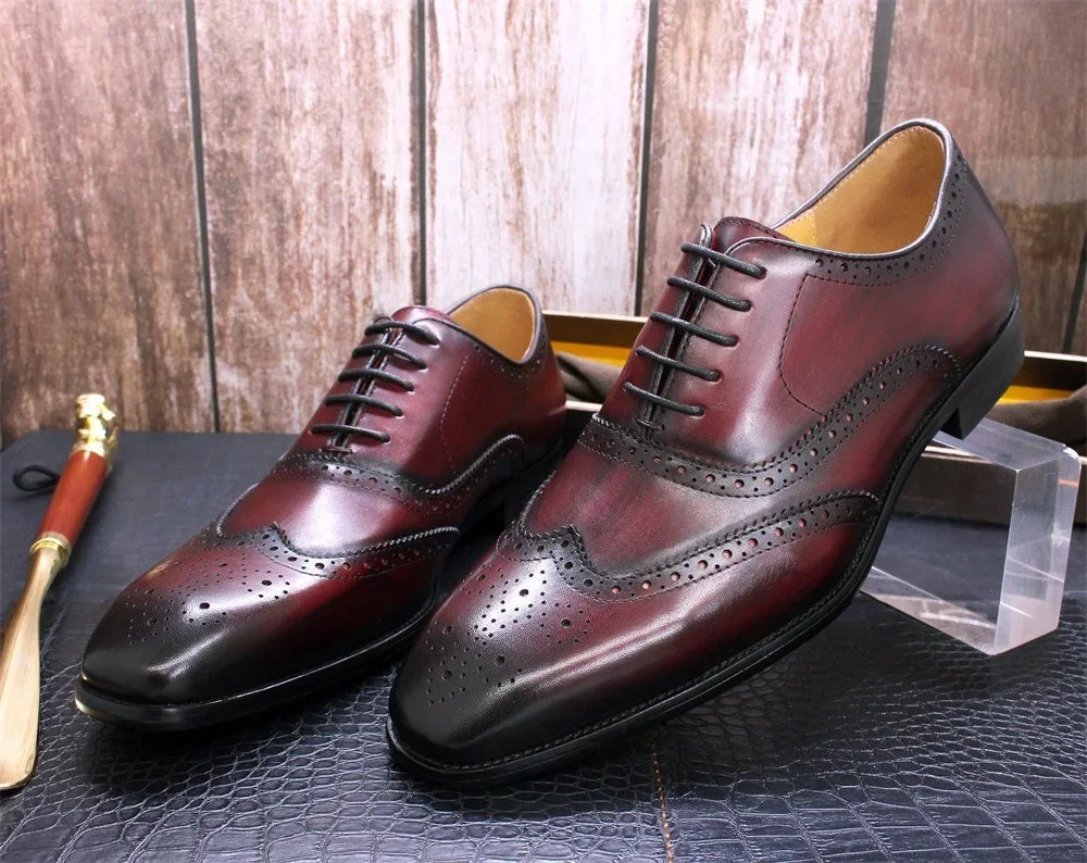 Noble Purple Handmade Mens Brogue Carved Leather Shoes Genuine Leather Men's Dress Shoes Classic Business Formal Shoes for Men