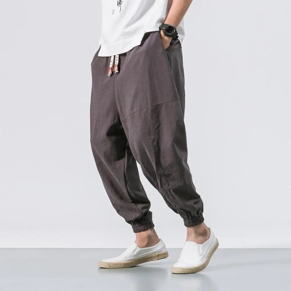 Men Joggers Japanese Style Deep Crotch Casual Men Trousers Sport Pants Loose Ankle Length Pockets Men Harem Pants Streetwear