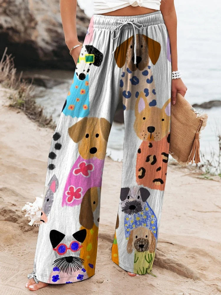 2025 New Women's Drawstring Relaxed-Fit Casual Pants 3D Floral Print Comfortable Breathable Fashionable Wide-Leg Pants