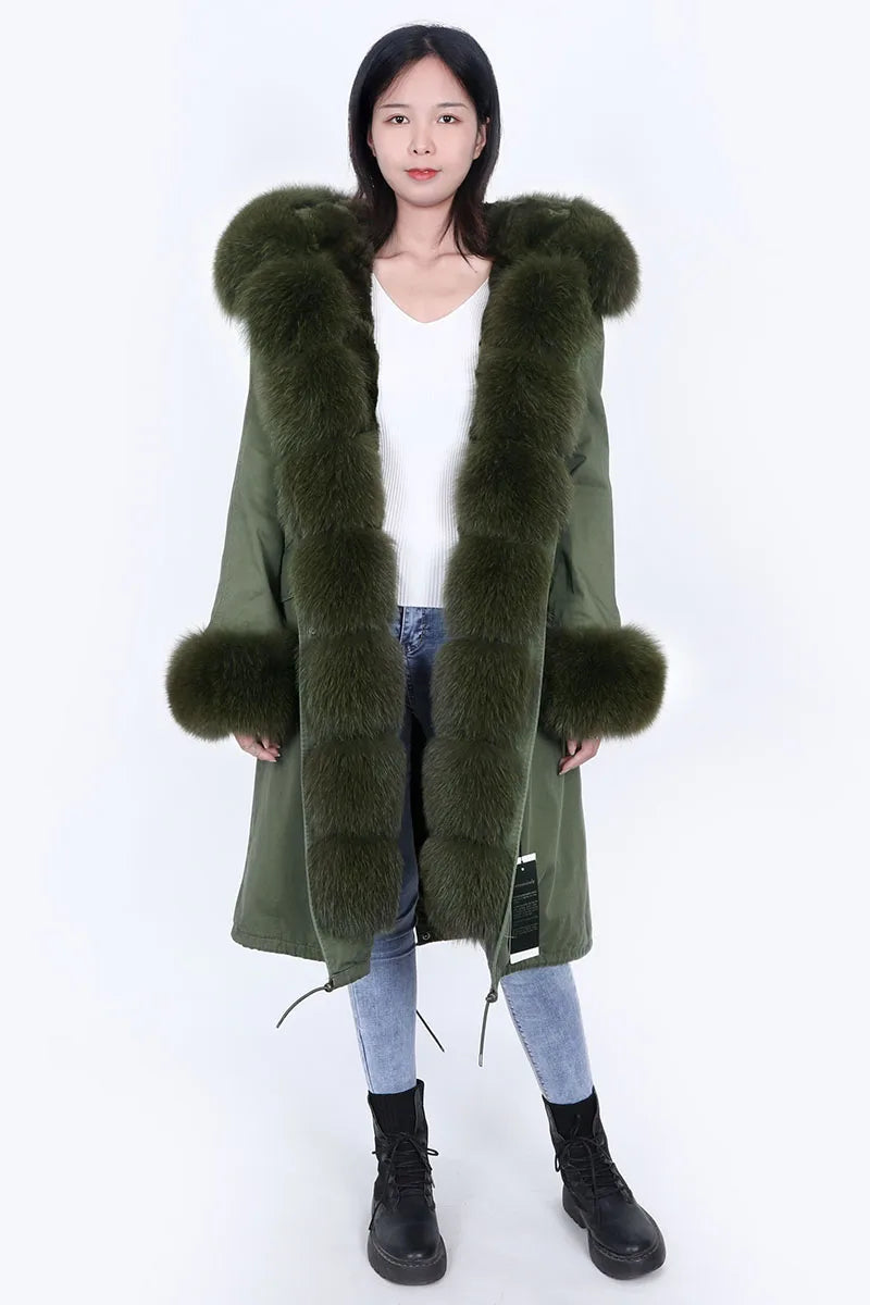 Maomaokong Winter Woman Natural Fur Overcoat Plus Size Black Parkas Raccoon Real Fur Lining Extra Larg Warm Jacket Coats Long