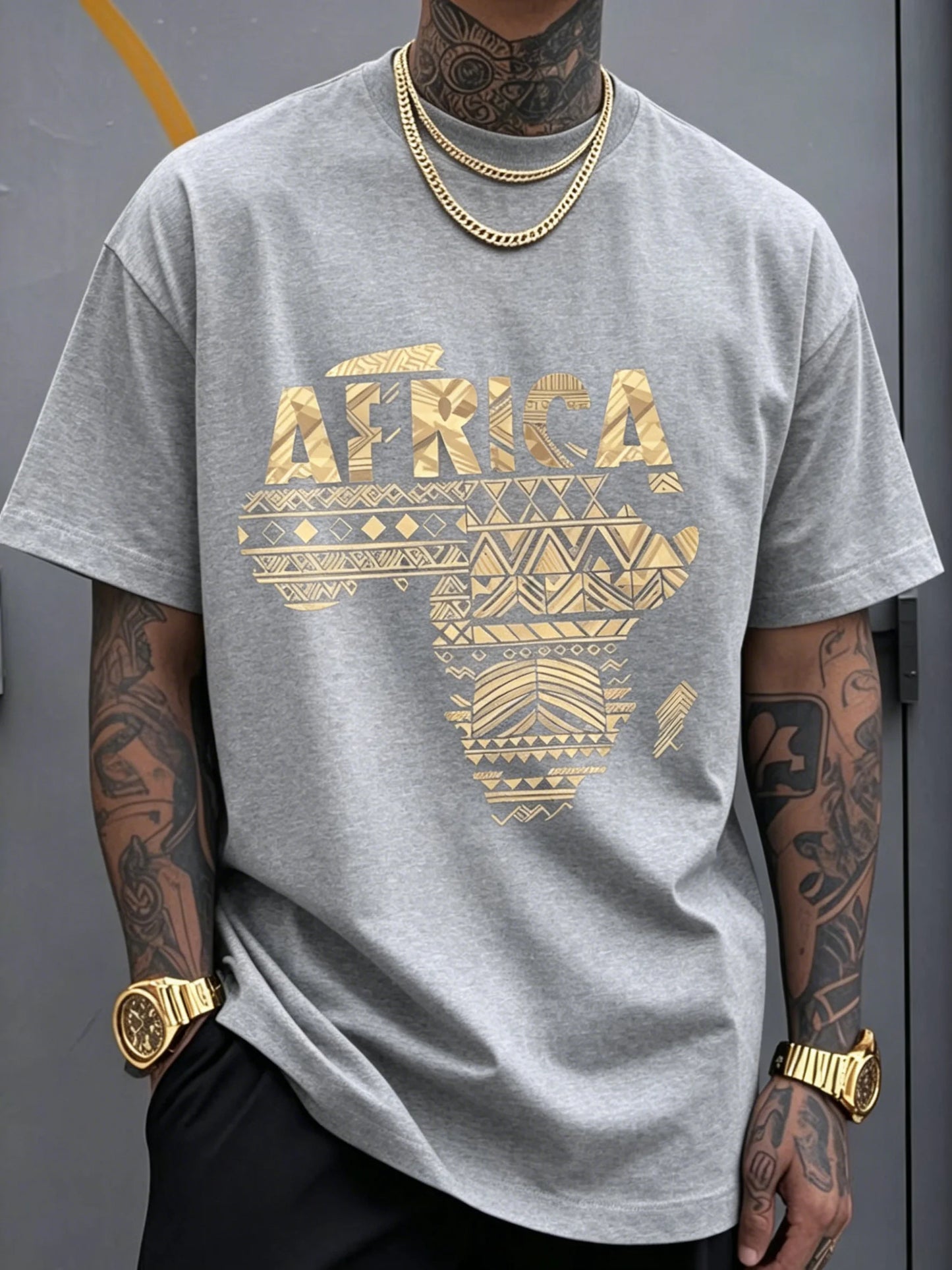 African Tribe Print Comfortable and Breathable T-shirt, Suitable for Casual Wear, Round-neck Short-sleeved Top