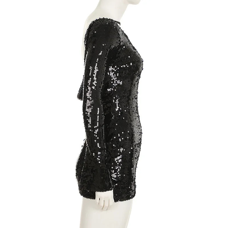 Hotties Sexy Nightclub Style Sequined Big Backless Sexy Butt-covering Short Skirt Pure Lust Sexy Woman Style Dress