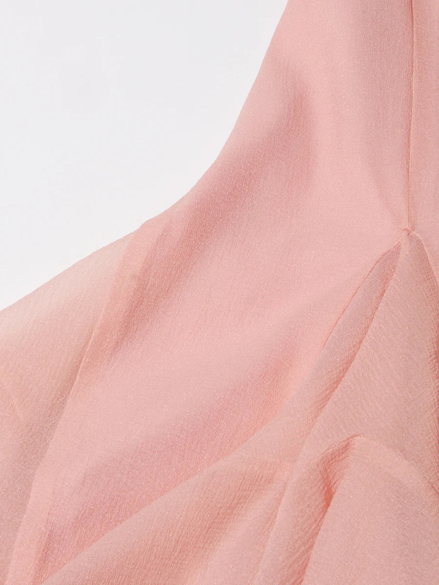 TWOTWINSTYLE Solid Long Dresses For Women Round Neck Flare Sleeve High Waist Slim A Line Spliced Ruffles Dress Female Fashion