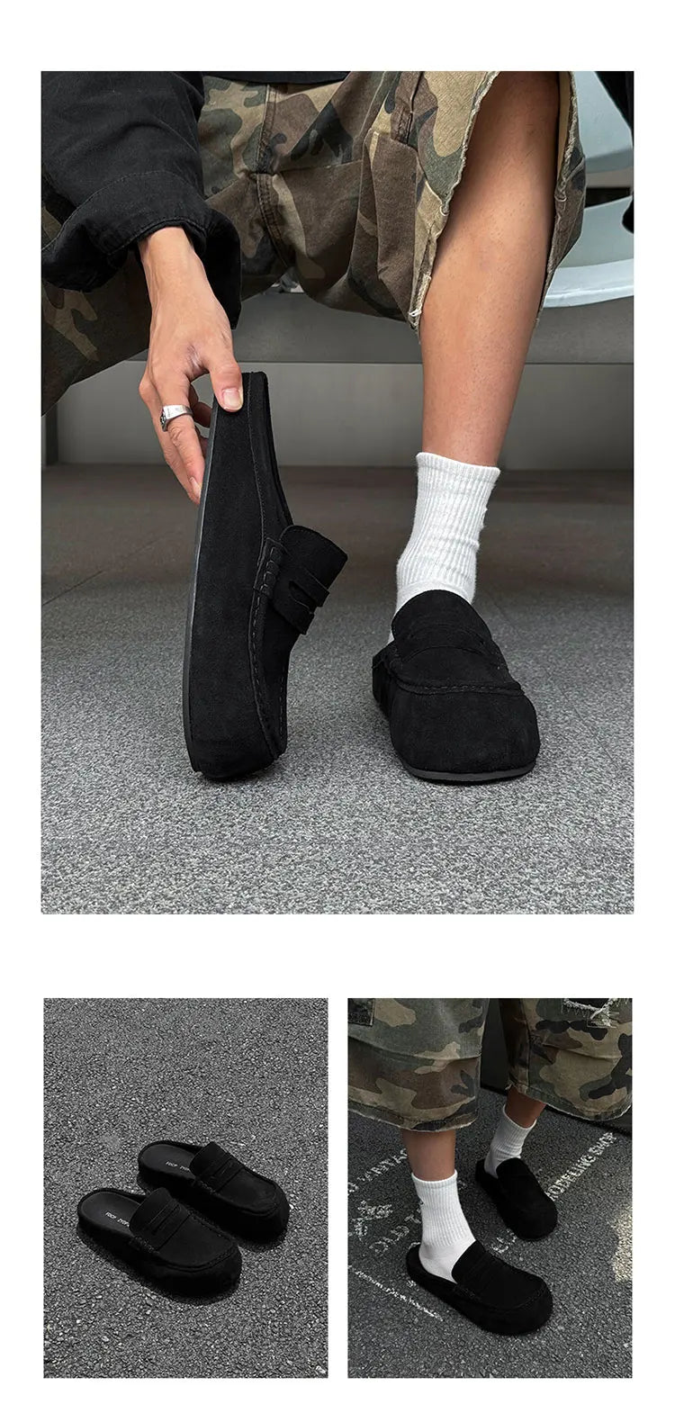 Suede Leather Open Back Casual Shoes Mules Men Backless Loafers Slippers Half Shoes Slip On Flats Vintage Man Slides Sandals