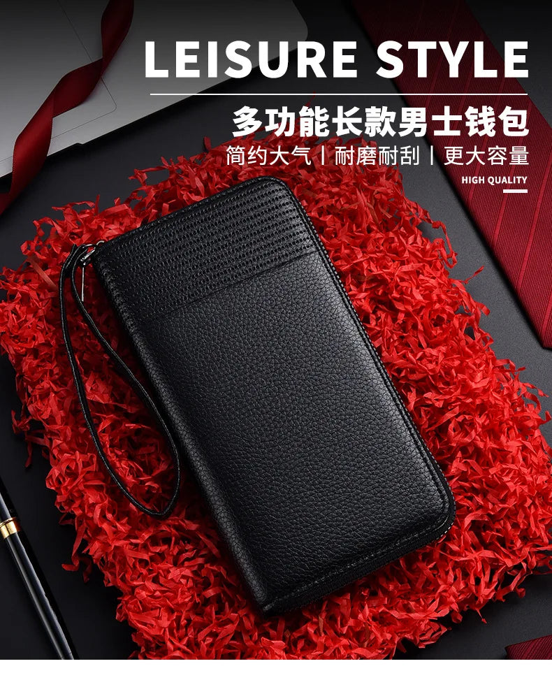 New Color Men`s Long Wallet For Men Rfid Blocking Clutch Organizer Zipper Leather Business Id Credit Card Holder Purse 2024 New
