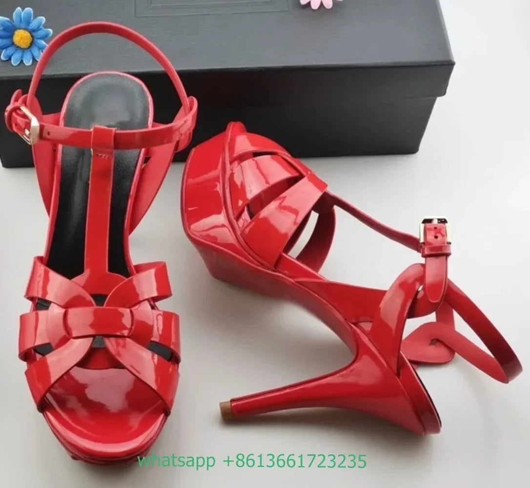 Platform Cross Strap Women Sandals Solid Peep Toe Thin High Heels Pu Slingback Ankle Strap Summer Sandals Fashion Party Shoes
