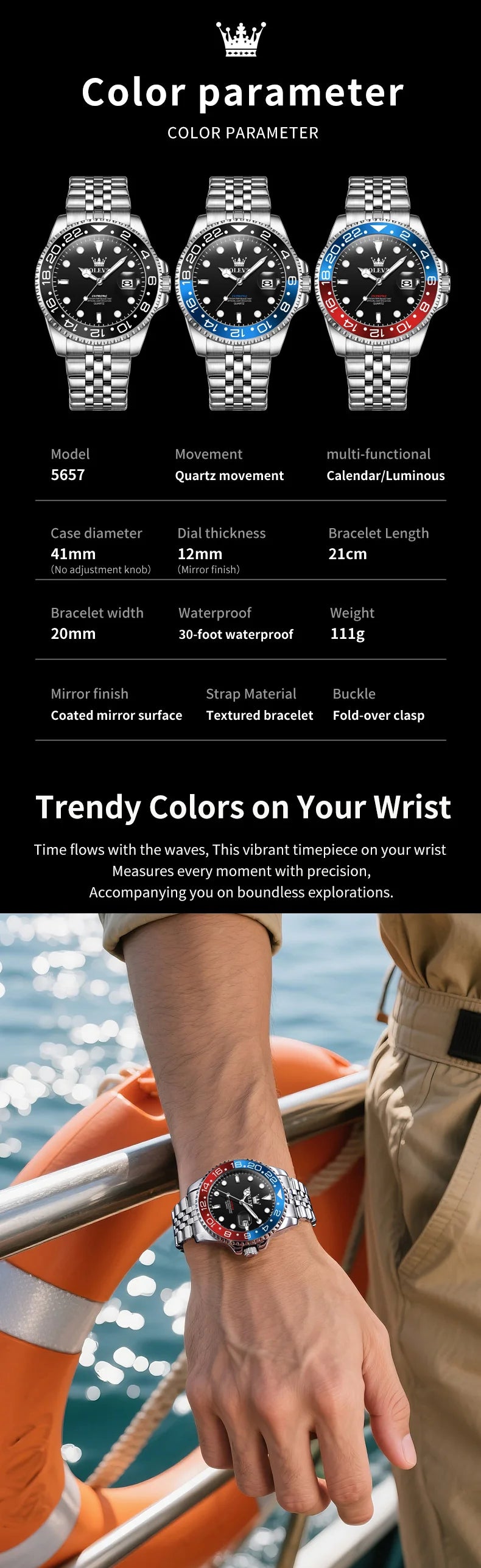 OLEVS 5657 Original Men's Watches Luxury Top Brand Diving Series Stainless Steel Waterproof Luminous Calendar Men's Wristwatches