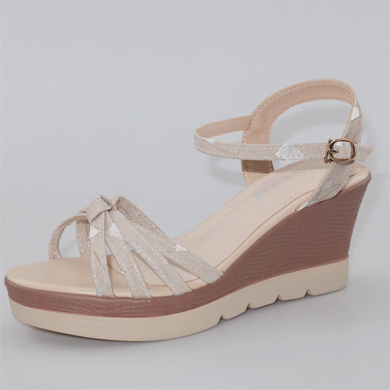 Hot Sale Thick Sole Leather Casual Platform Sandals Women Summer 2026 High Heels Wedges Shoes for Office Beach Mother