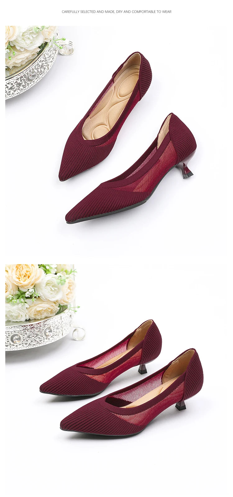 Women's High Heels 2025 New Knitted Breathable Mesh Fine Fashion Comfortable Lightweight Shoes Spring and Autumn