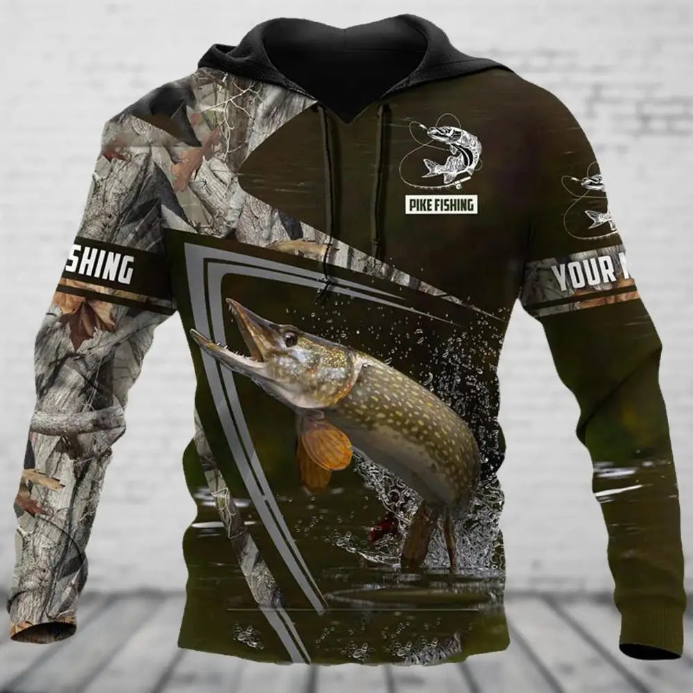 New Men's Clothing Outdoor Fishing Sweatshirt 3D Print Oversized Pattern Trim Street Funny Pullover Top
