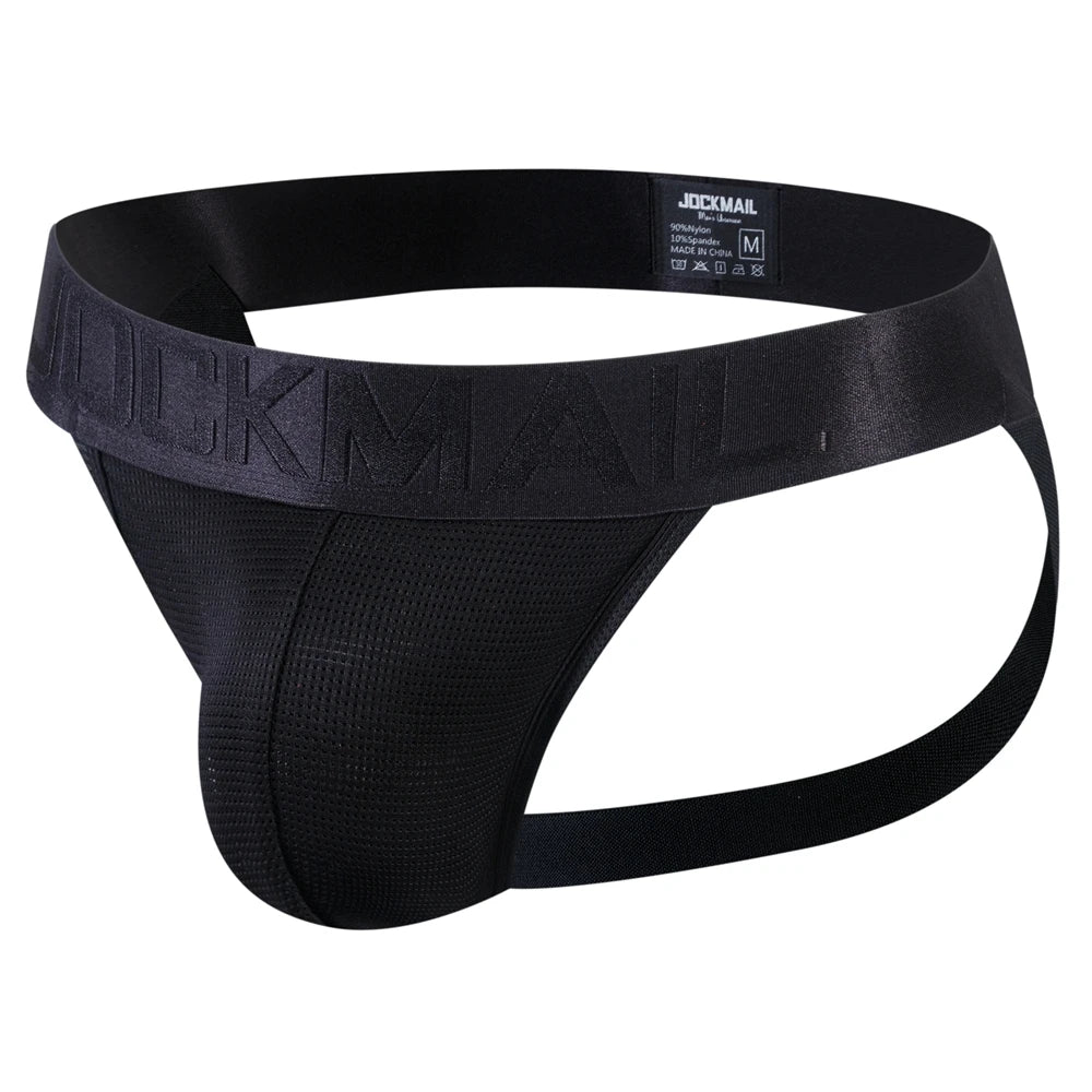 JOCKMAIL Sexy Men's G-string Fashion Low Waist Solid Color Male Thongs Underwear Breathable Mesh Sports Underpants Shorts