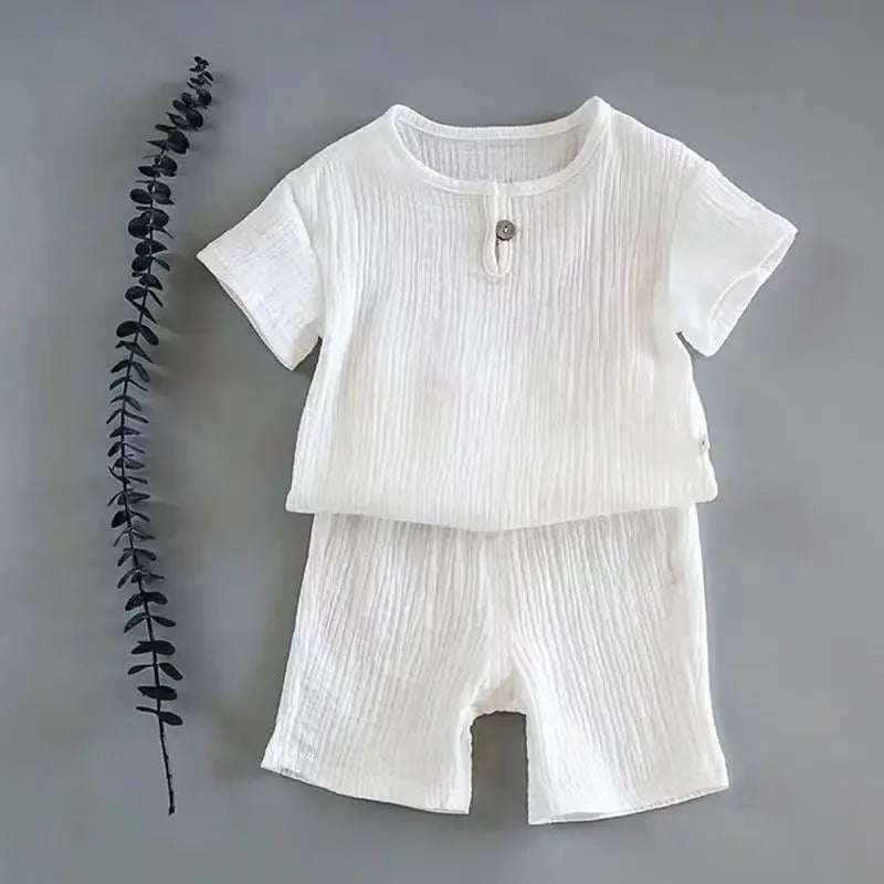 Summer Children's Clothing Set Cotton Linen Sports Baby Girl Boy 2-Piece T-shirt Shorts Outfit for Kids Aged 1-6 Years