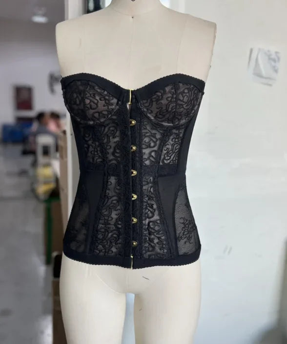 Sexy Hollow Out Fishbone Top Strapless Slim Fit Corset Vest Lace V Neck  Body Shaping Camisole Tops 2026 New Women Shaper Tanks