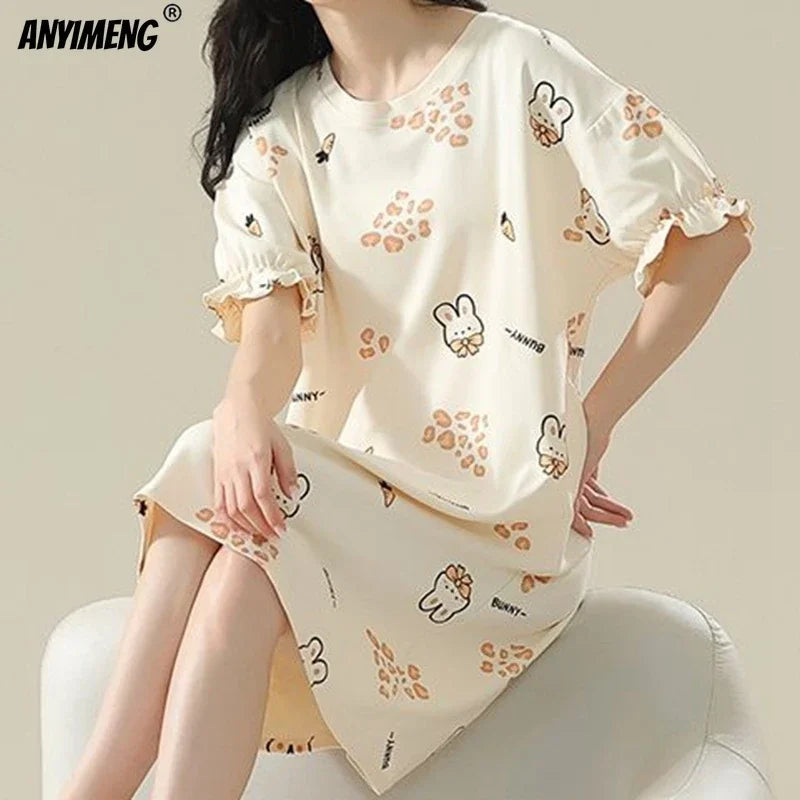 100% COTTON! M-4XL Plus Size Summer Women Nightgown Brand New Anti-bacterial HQ Nightdress Short Sleeves Sleepshirt Casual Dress