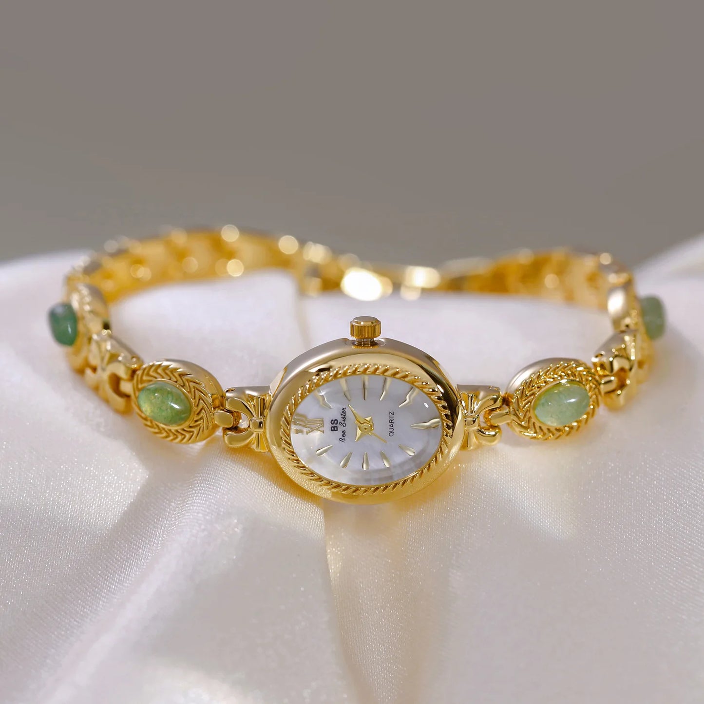 Elegant Women's Watch Jade Bracelet Small Clock Fashion Quartz Watches Luxury Golden Wristwatch Gifts For Women Original Brand