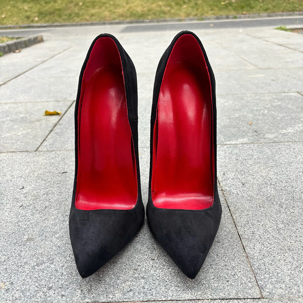 2026 Newly Black 16cm Ultra High Heels SEXY Suede Woman Pumps Slip on Pointed toe Flock Photograph T-stage Show Unisex Shoes