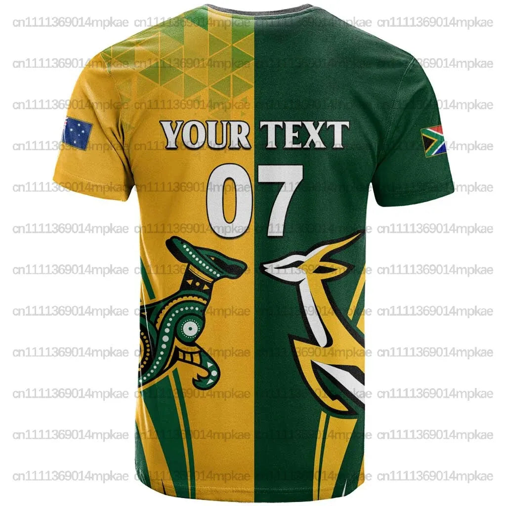New African Style Customized Men's Crew Neck Top, Casual Football South Africa Print, Loose Fit Sports Style T-Shirt
