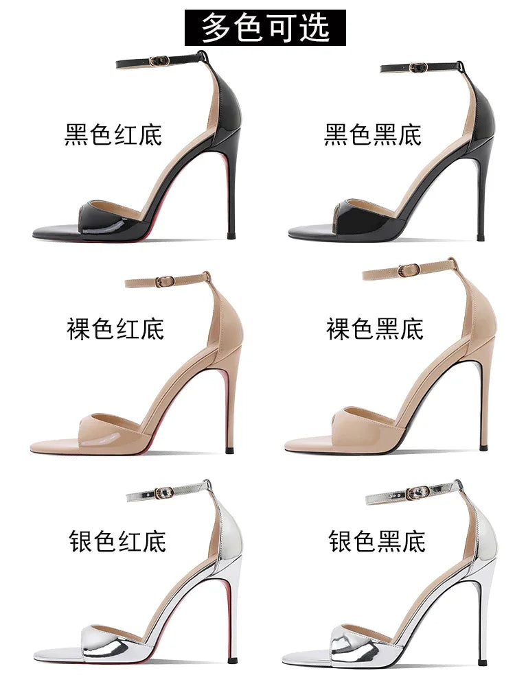Summer new nude high heels for women, slim heels, stunning princess style, one button sandals with skirt 33-46