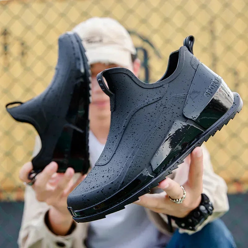 Men's Rain Boots Ankle Waterproof Shoes Men Casual Fishing Work Shoes Slip on Non-slip Rain Shoes Womens Kitchen Rubber Shoe 장화