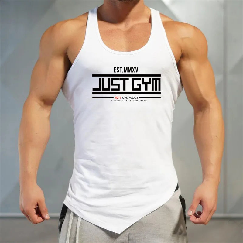 Mens Fitness Fashion Irregular Hem Vests Cotton Breathable Gym Bodybuilding Tank Tops Workout Muscle Casual Sleeveless Shirts