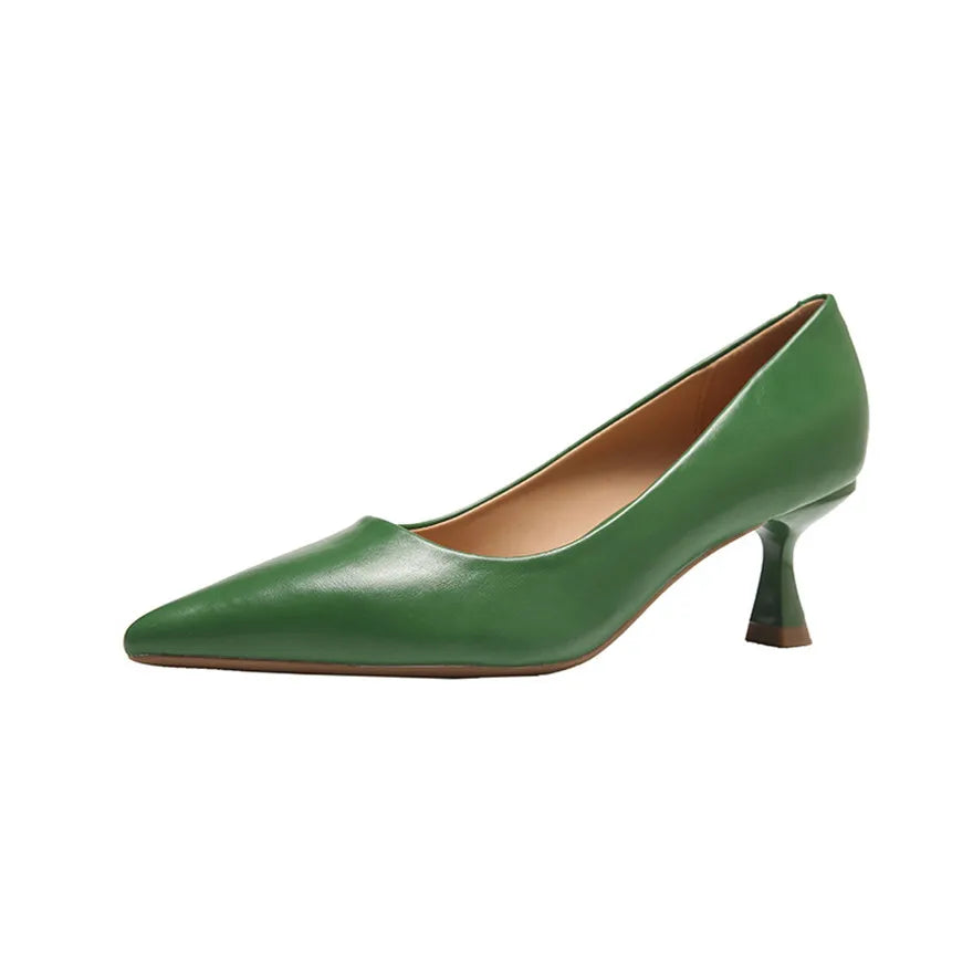 Soft Leather Concise Ladies Office Shoes 2026 Spring Shallow Comfort 6.0cm High Heels Women Pumps Dress Pointy Toe Wedding Shoes