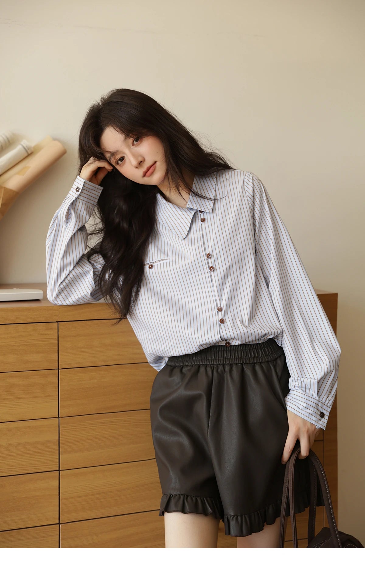 MISHOW Women's Striped Asymmetric Shirt 2025 Autumn New Arrival Vintage Loose Long Sleeve Tops Commuter Woman Clothes MXE42C2375 BAZAARHUBO