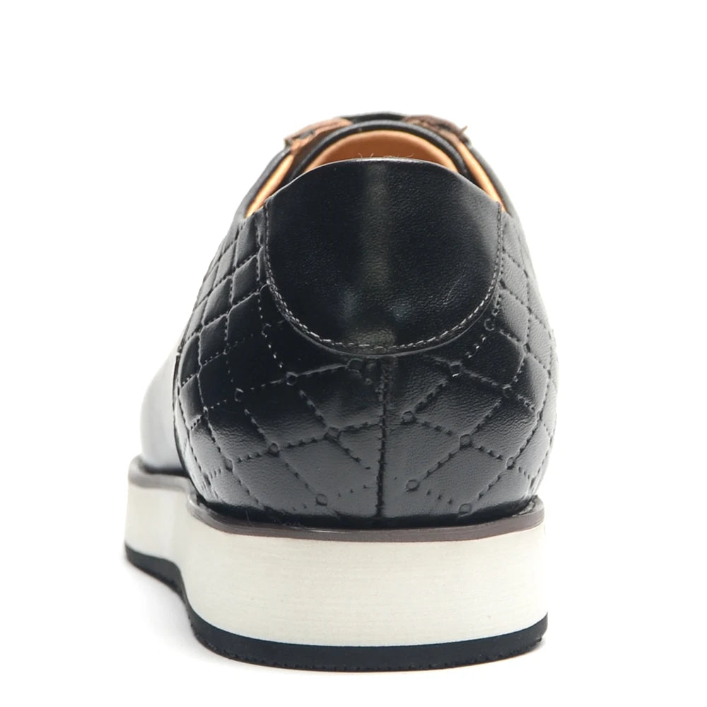 European Style Genuine Leather Men's Casual Shoes Luxury Plaid Business Social Black Flat Lace-Up Sneaker Shoes for Man