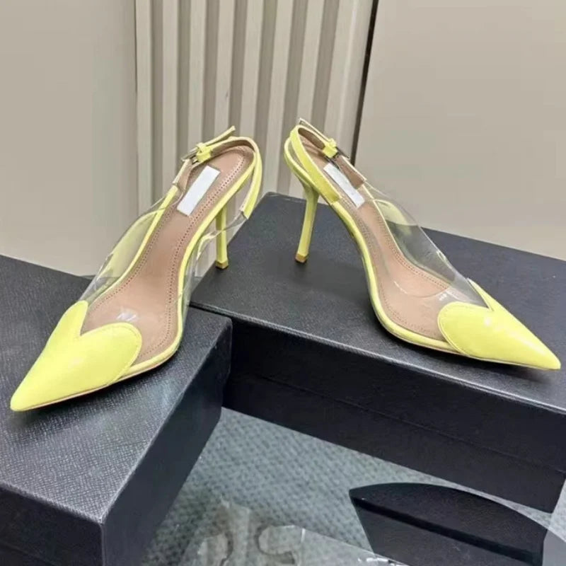 2025 New PVC European Style High Heels Women'S Summer Pointed Toe Runway Sandals Party Shoes