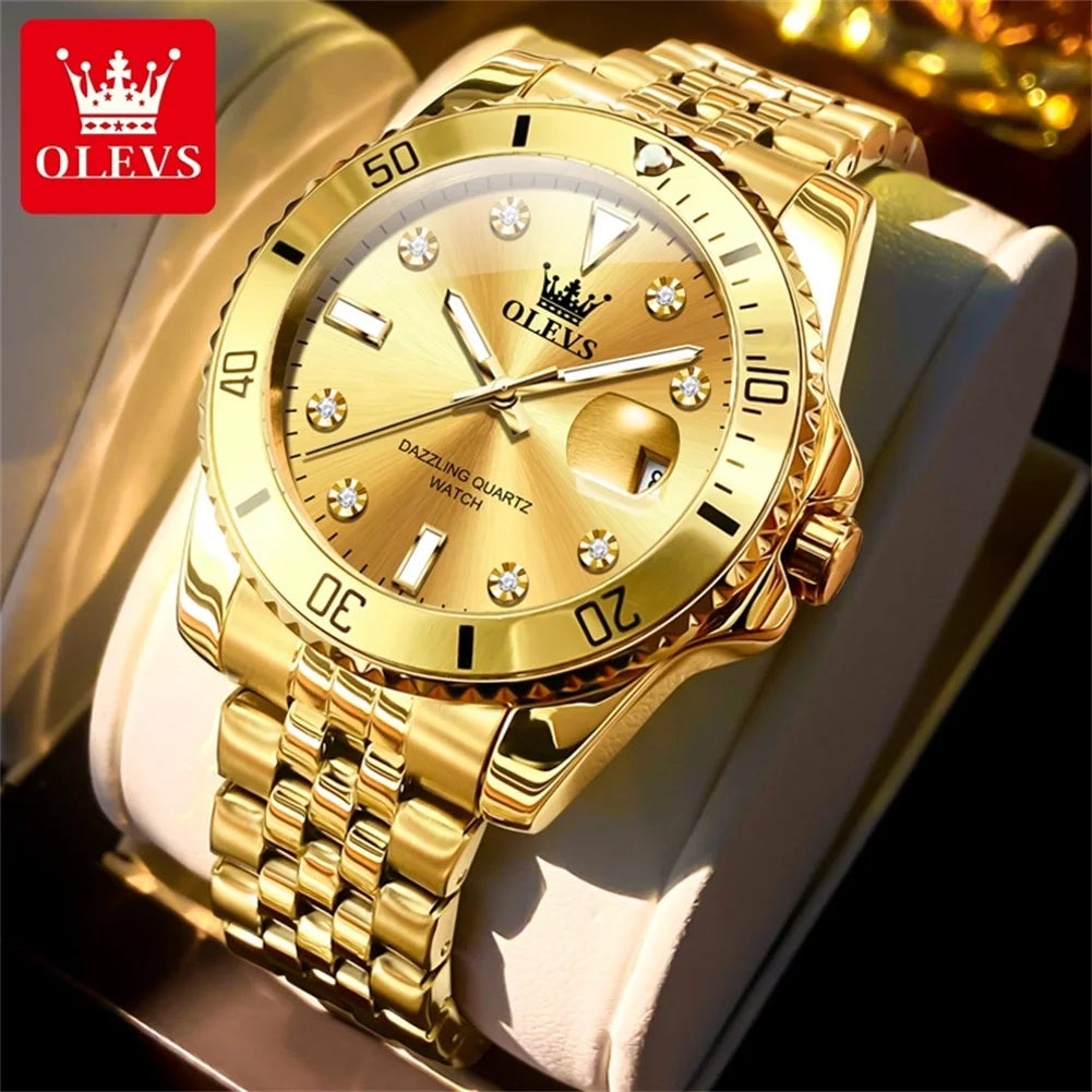 OLEVS Men's Watches Luxury Brand One-Way Timing Rotation Bezel Analog Original Quartz Watch for Men Submarine Series Wristwatch