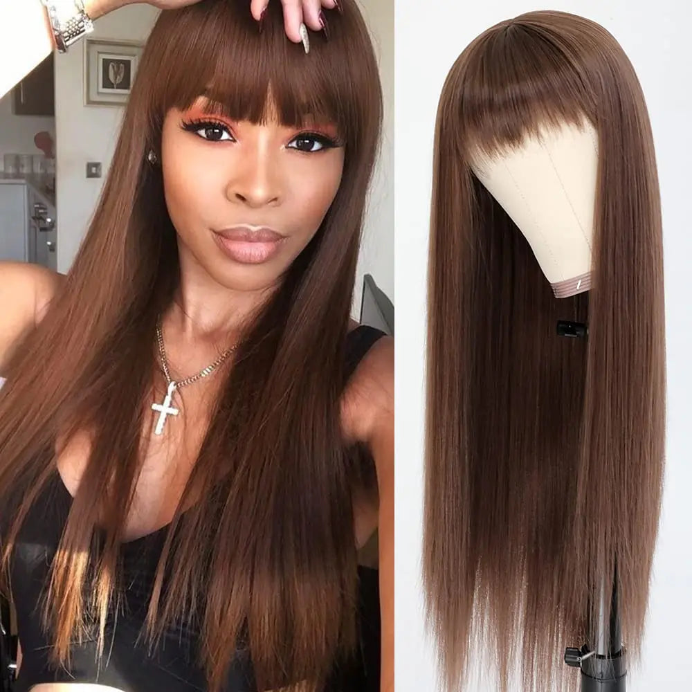 New light pink synthetic wig for long straight hair for party, Halloween cosplay, daily use, high-temperature hair accessory