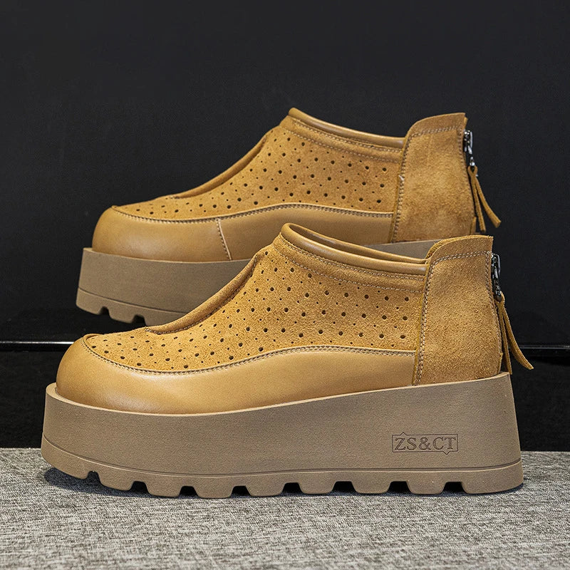 Fujin 6CM Suede Cow Genuine Leather Moccasins Women Platform Wedge Flats Women Shoes Ankle Booties Females ZIP Pumps Shoes