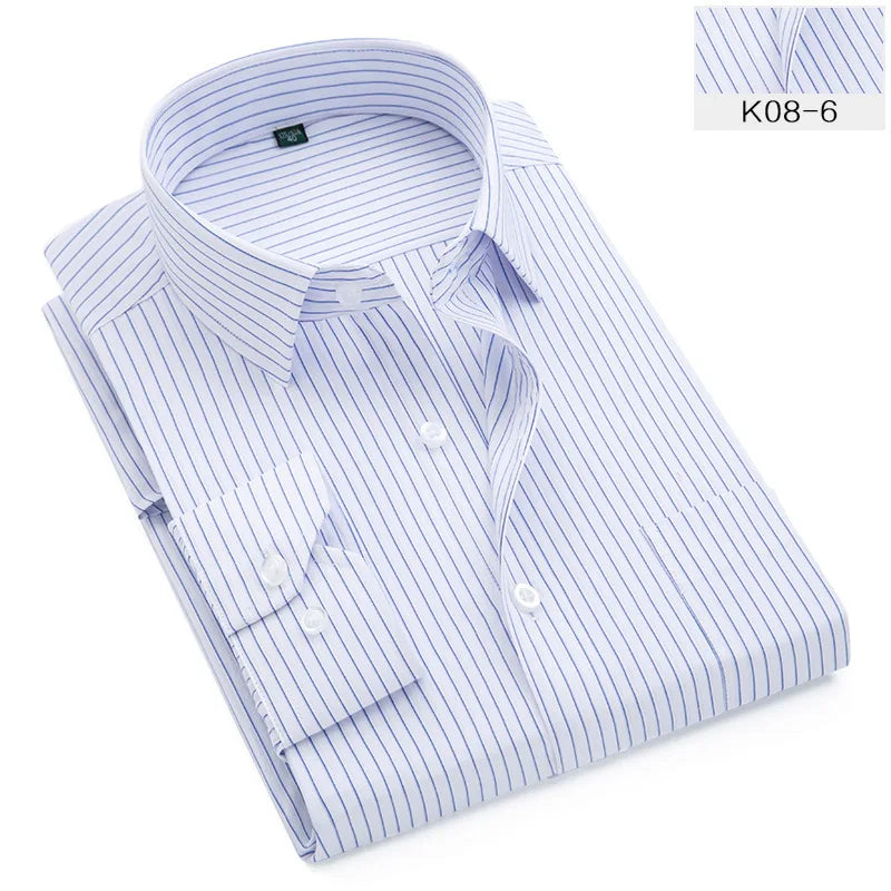 Quality Plus Size S To 8xl Formal Shirts for Men Striped Long Sleeved Non-iron Slim Fit Dress Shirts Twill Social Man's Clothing