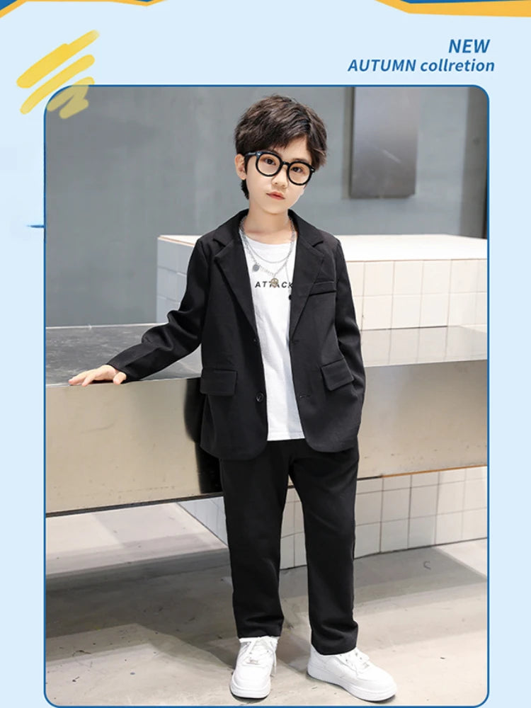 Suits for Boys Spring Autumn Long Sleeve Casual Blazer Jacket Trouser 2pcs School Uniform Teen Kids Clothes Set Children Cosutme