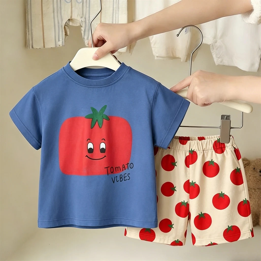 Casual Sports Clothes Short-sleeved Outfits For Kids Simple Fashion T-shirt Loose Shorts 2Piece Set Summer Clothes Boys Outfit