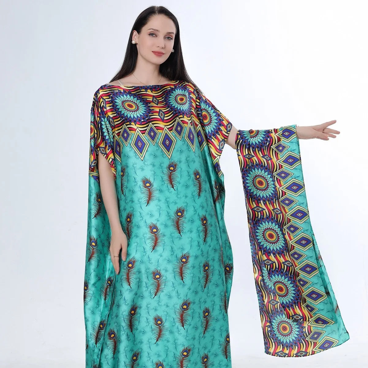 Summer New Fashion African Dresses For Women Elegant Printed Silk Muslim Lady Long Hijab Kaftan Dress Oversize Kuwait Abaya