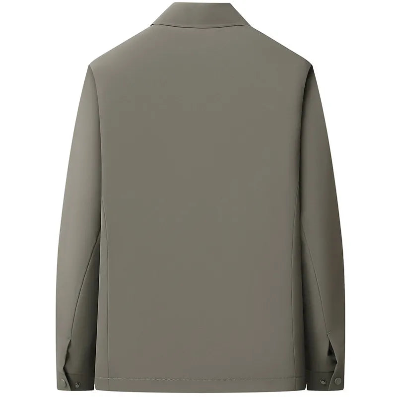 2026 New Men's Spring Lapel Zip-Up Jacket Spandex Fabric Casual Business Outerwear Windproof Anti-Wrinkle Coat