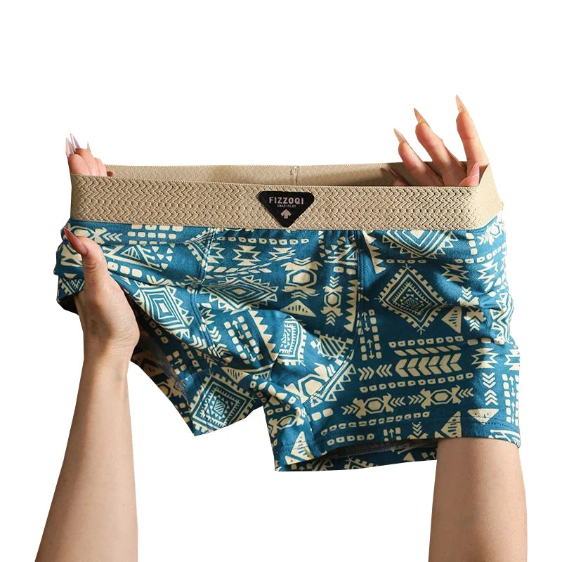 3PCS Retro Style Men's Underwear with Personalized Printed Men Boxer Shorts Breathable Trendy Style Men's Flat Corner Underwears
