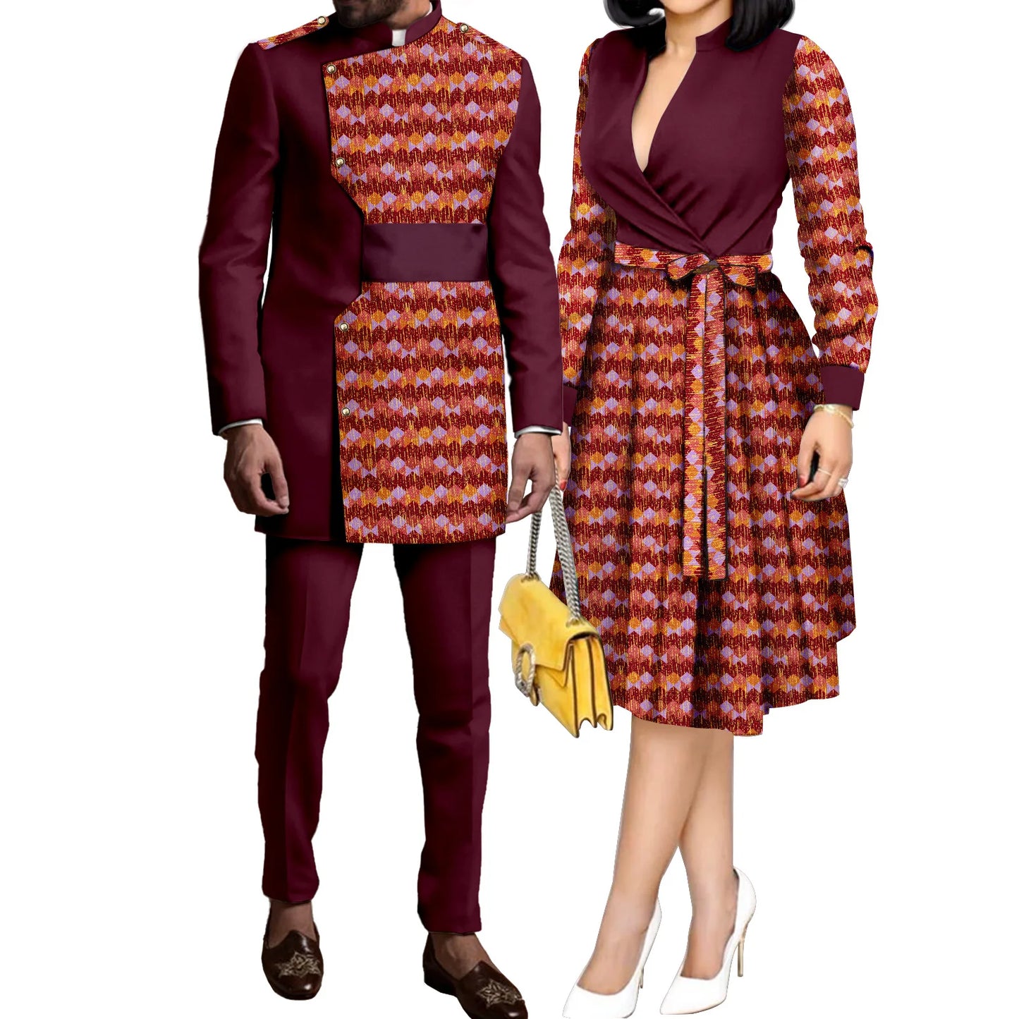 SEA&ALP African Kente Prints Couple Clothes for Wedding Dashiki African Men Long Sleeved Pants Set Matching Women Dresses