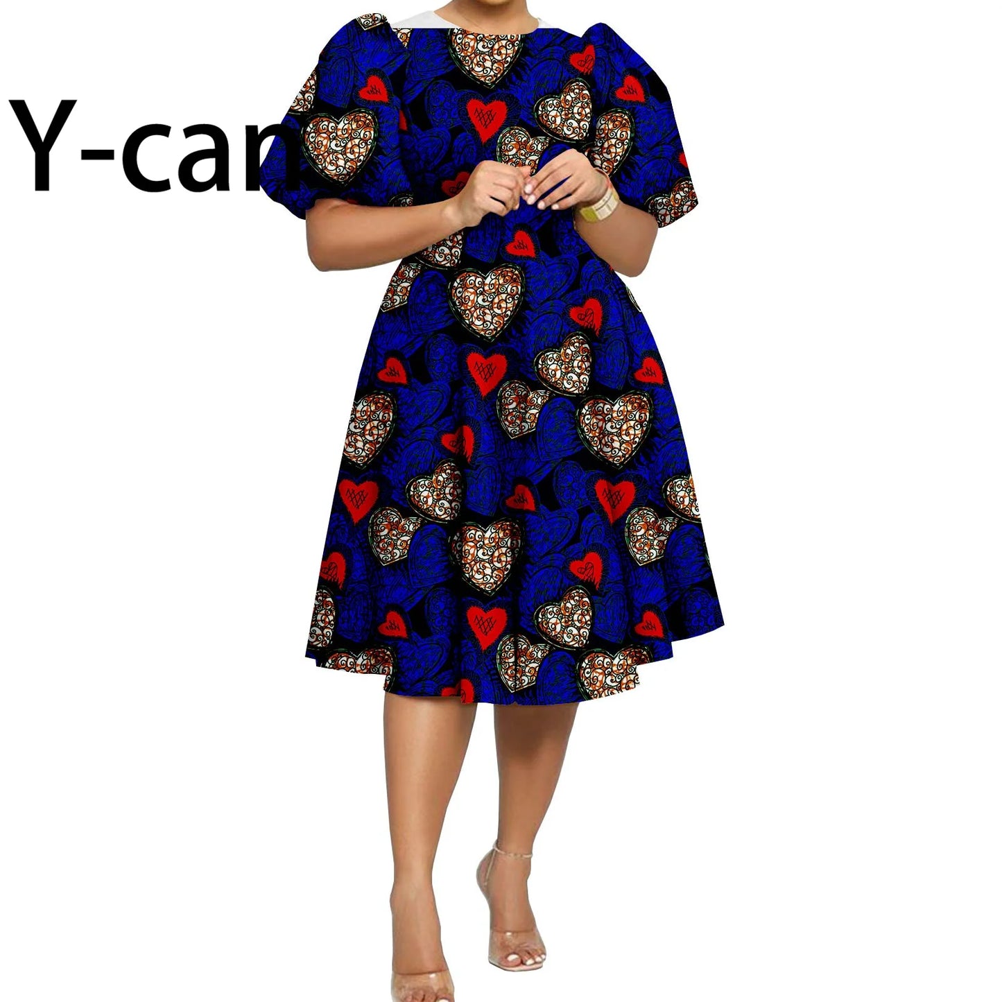 African Clothes for Women Girl Lady Dress Skirt Short Bubble Sleeve Blow the Knee Fashion Causal Bazin Riche Ankara Y2325085