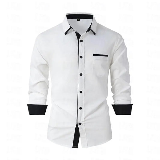 Popular men's color blocked casual long sleeved formal shirt men's slim fit checkered shirt