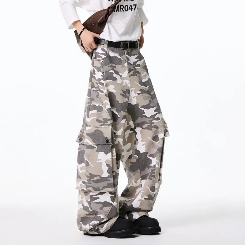 Mens Cargo pants Cotton Camo Workwear Pants Loose Fit Wide Leg Military Tactical Casual Trousers Urban Outdoor Clothing 2025