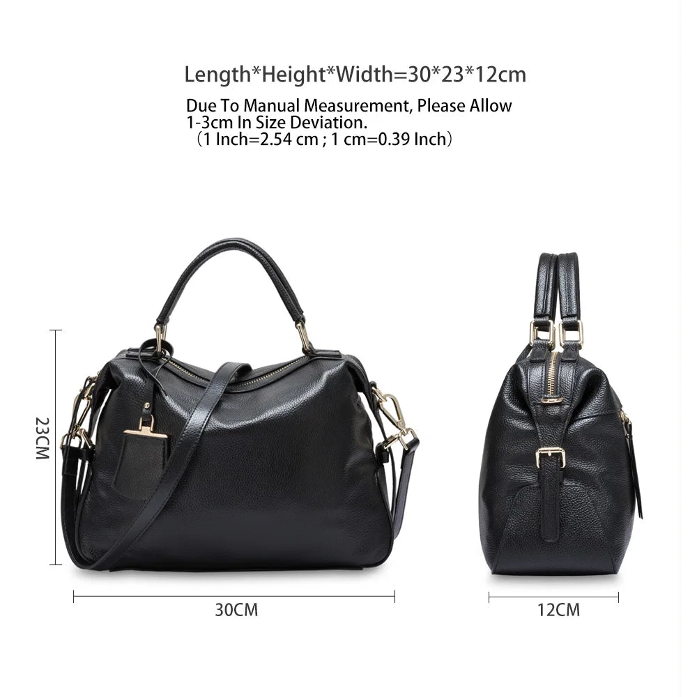 Zency Fashion 100% Genuine Leather Women's Tote Bag Boston Charm Crossbody Messenger Handbag Luxury Shoulder Purse for Females