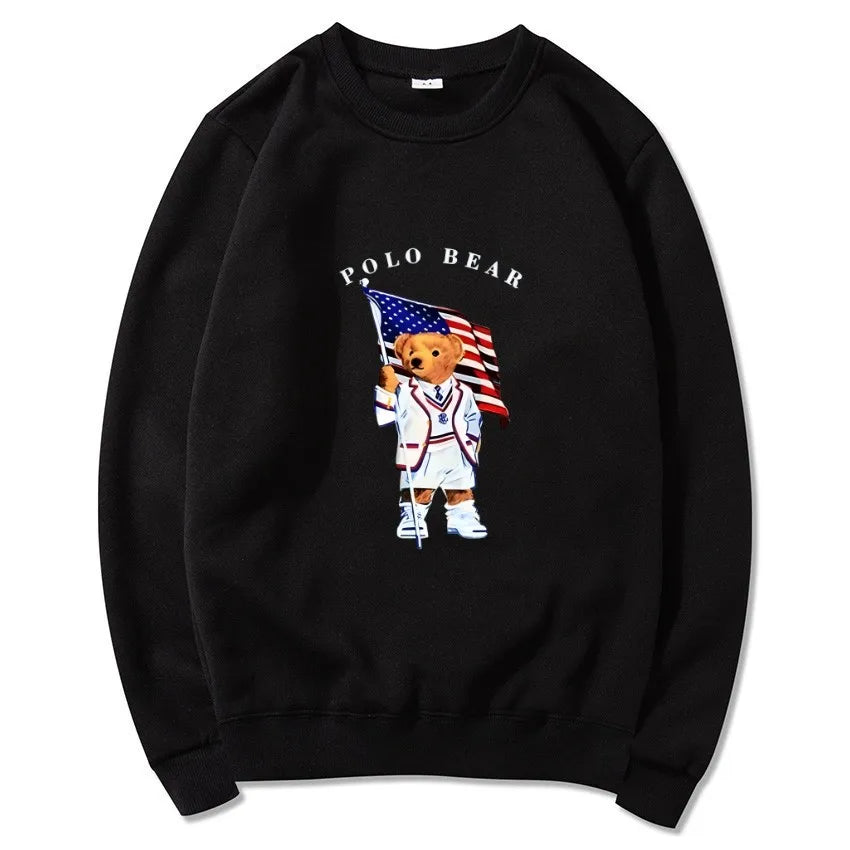 Men's casual and comfortable pullover, fashionable and versatile hooded sweatshirt with teddy bear pattern, sports shirt BAZAARHUBO