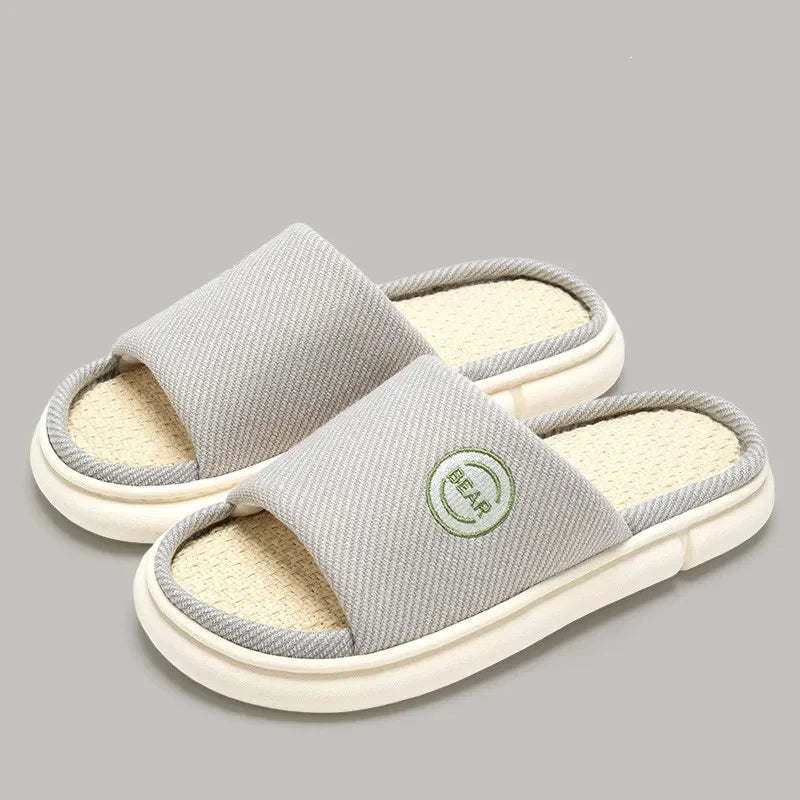 Couples Home Linen Slippers Women Indoor Soft Comfortable Bedroom Slides Men Leisure Non Slip House Shoes Platform Cotton Flats