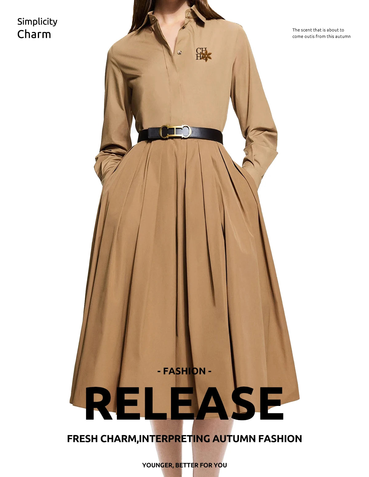Women Embroidery A Line Pleated Skirt Set With Long Sleeve Shirt Office Wear