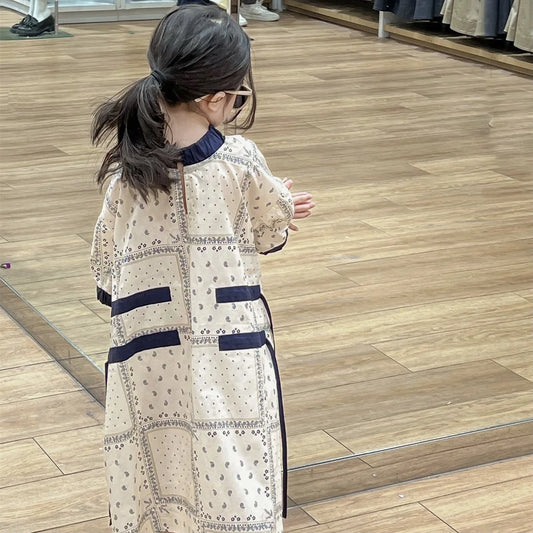 2024 Summer Korean Childrens Wear New Product Girls' Temperament Printed Skirt Holiday Design Dress Kids Clothes