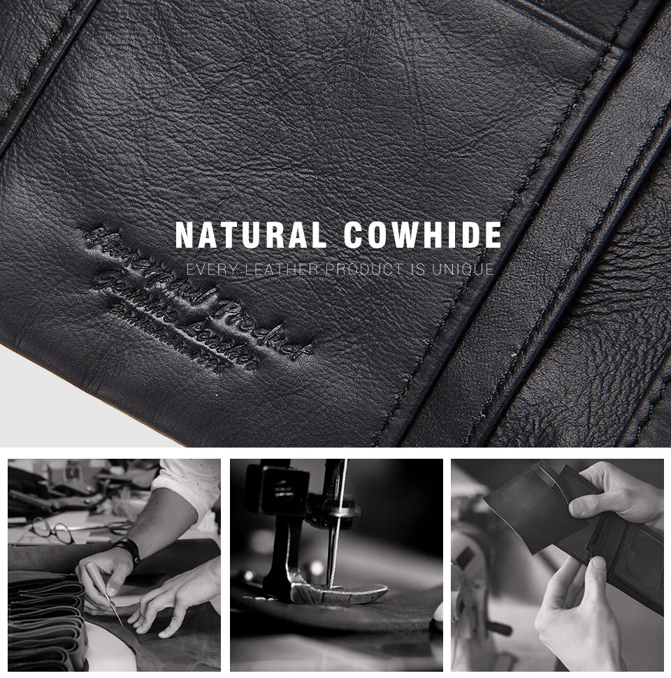 LAREET RFID Senior Short Wallet For Men Genuine Leather Wallets With Card Holder Bifold Zip Coin Pocket Small Billetera Hombre