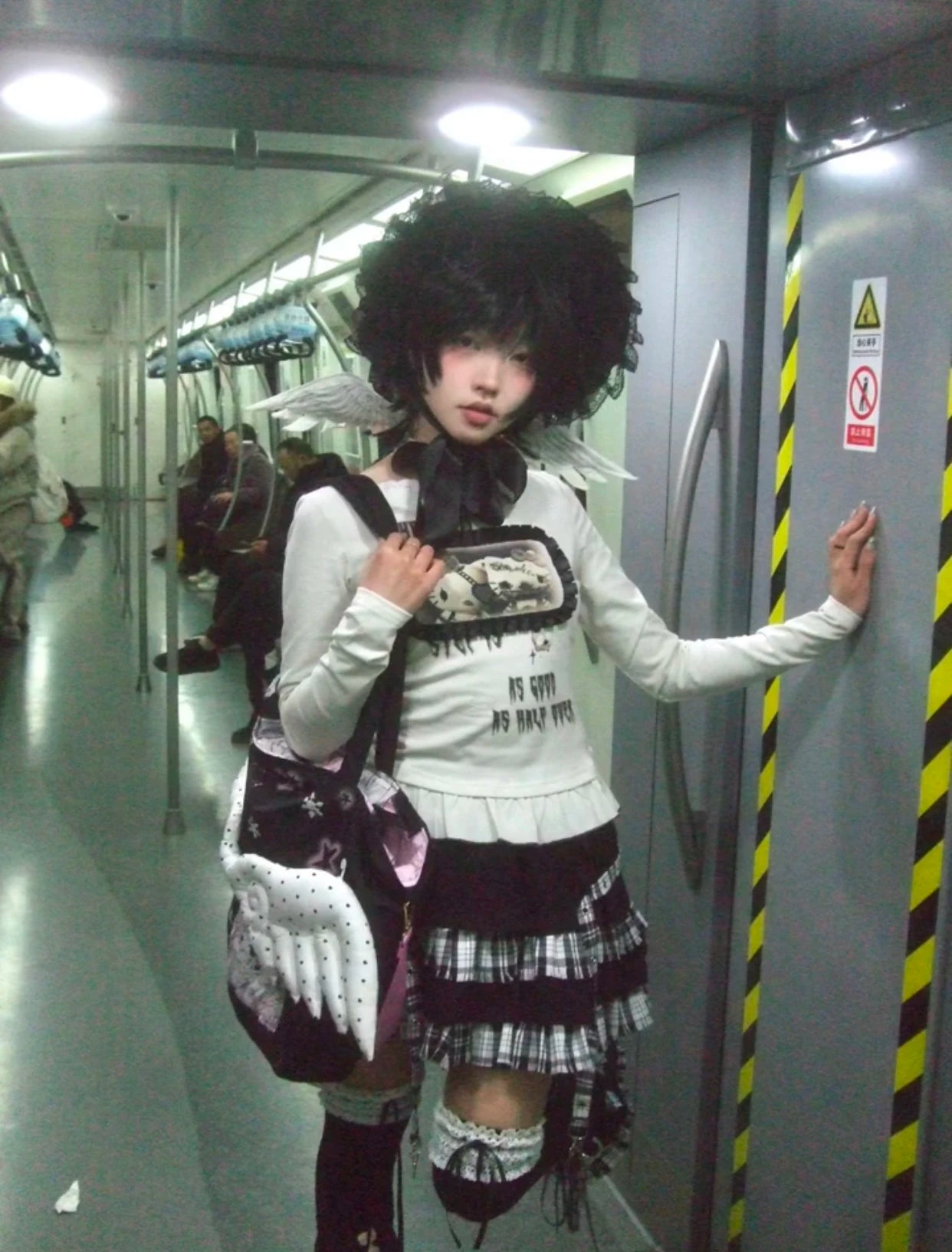 Karrram Japanese Y2k Anime Print T-shirt Trashy 2000s Style Long Sleeve T Shirt Vintage Harajuku Lace Patchwork Tops Grunge 90s